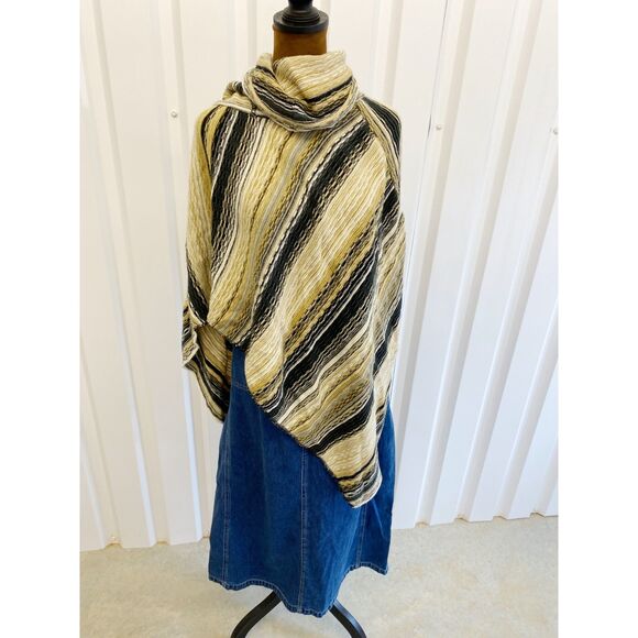 Y2K Festival Bohemian Western Cottage Stripe 70s Poncho Shawl Retro Cape - Picture 6 of 13